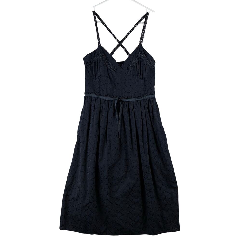 Y2K Goth Passport Babydoll Dress Women XS Crochet Lace Vine Embroidery Bow Front